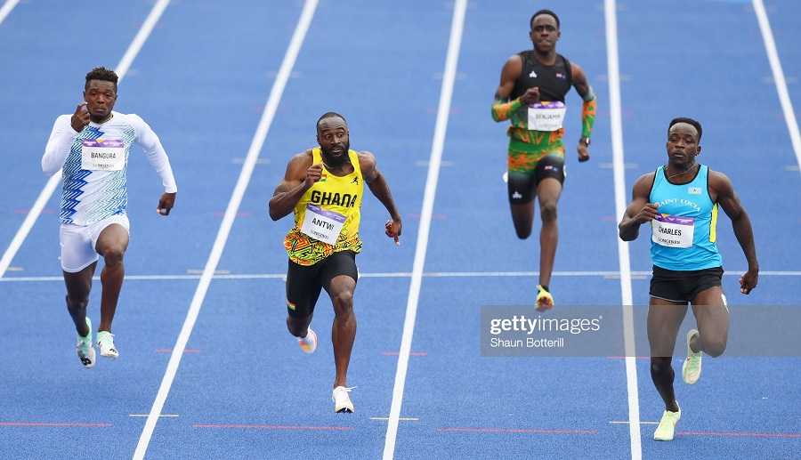Sean Safo-Antwi of Ghana ( 2nd from left) competing in the men's 100 metres heats